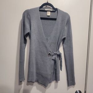 B My Story Silver Wrap Cardigan Top Medium. NWOT